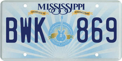 MS license plate BWK869