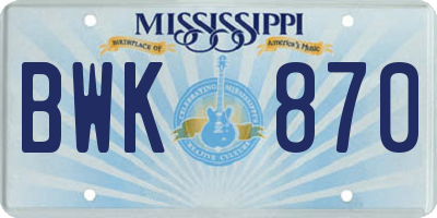 MS license plate BWK870