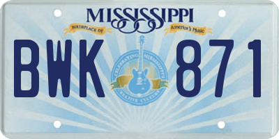 MS license plate BWK871