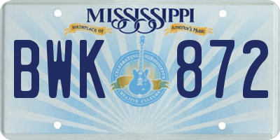 MS license plate BWK872