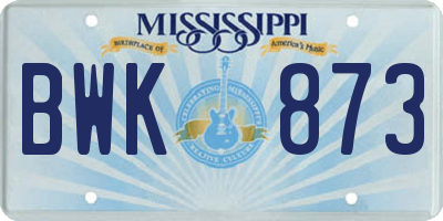 MS license plate BWK873