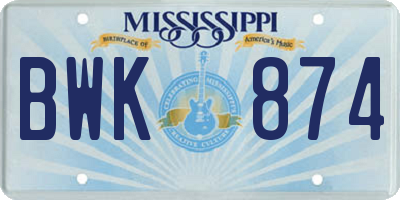 MS license plate BWK874