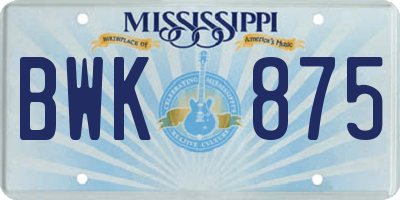 MS license plate BWK875