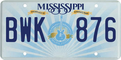 MS license plate BWK876