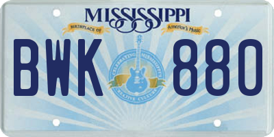 MS license plate BWK880