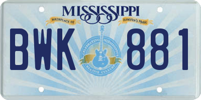 MS license plate BWK881