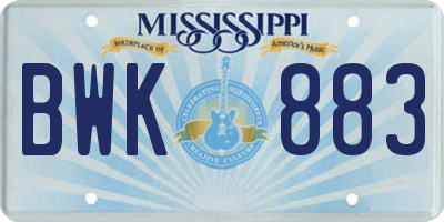 MS license plate BWK883