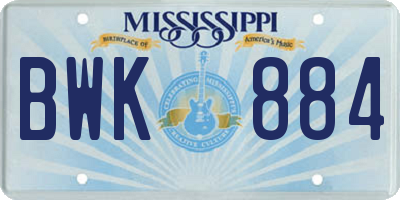 MS license plate BWK884