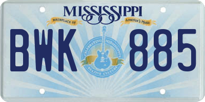 MS license plate BWK885