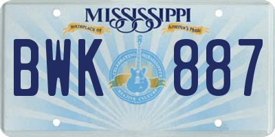 MS license plate BWK887