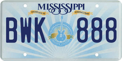 MS license plate BWK888