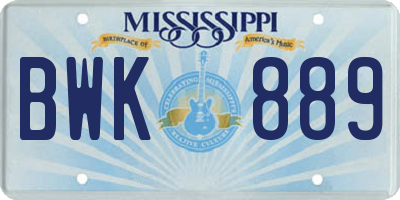 MS license plate BWK889