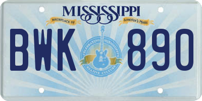 MS license plate BWK890