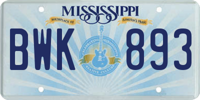 MS license plate BWK893