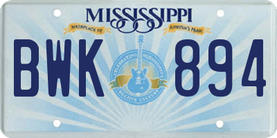 MS license plate BWK894