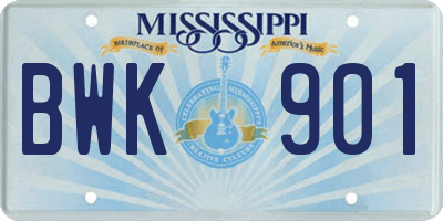 MS license plate BWK901