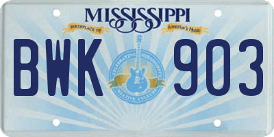 MS license plate BWK903