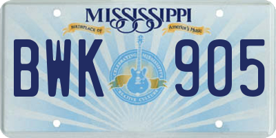 MS license plate BWK905