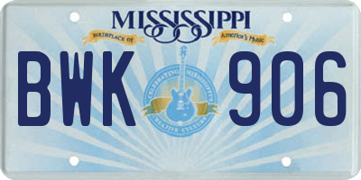 MS license plate BWK906