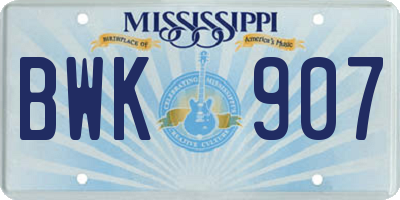 MS license plate BWK907