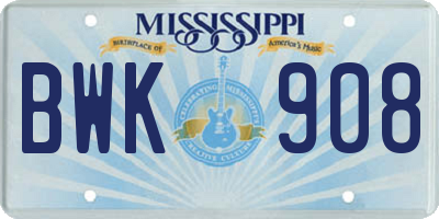MS license plate BWK908