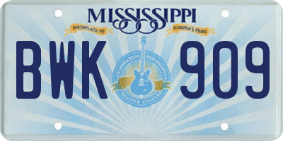 MS license plate BWK909