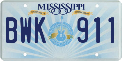 MS license plate BWK911