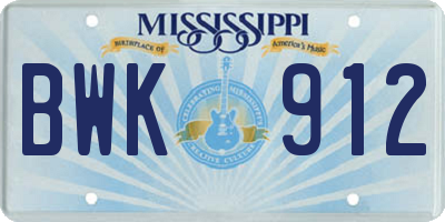 MS license plate BWK912