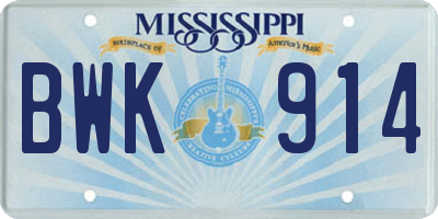 MS license plate BWK914