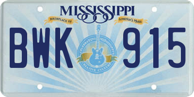 MS license plate BWK915