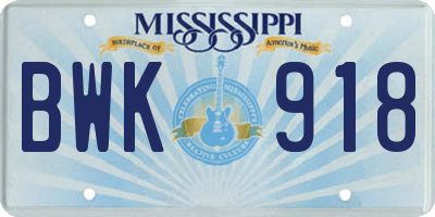 MS license plate BWK918