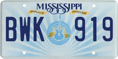 MS license plate BWK919