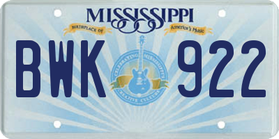 MS license plate BWK922