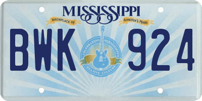 MS license plate BWK924