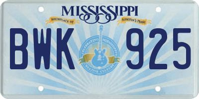 MS license plate BWK925