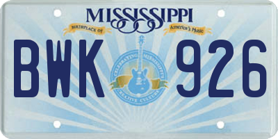 MS license plate BWK926