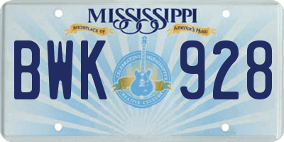 MS license plate BWK928