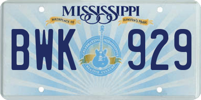 MS license plate BWK929