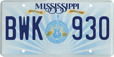 MS license plate BWK930