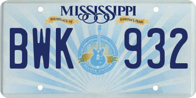 MS license plate BWK932