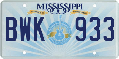 MS license plate BWK933
