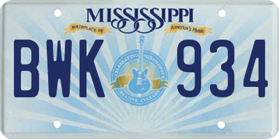 MS license plate BWK934