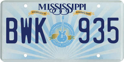 MS license plate BWK935