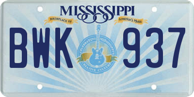 MS license plate BWK937