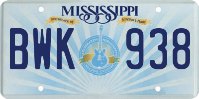 MS license plate BWK938