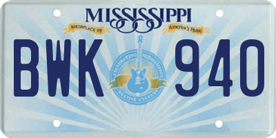 MS license plate BWK940
