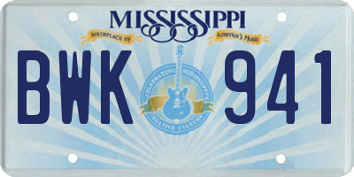 MS license plate BWK941