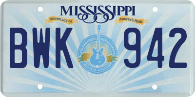 MS license plate BWK942