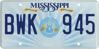 MS license plate BWK945