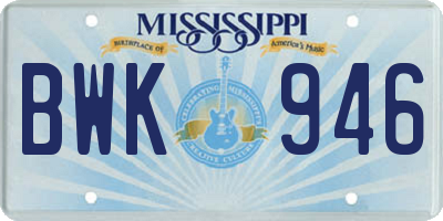 MS license plate BWK946